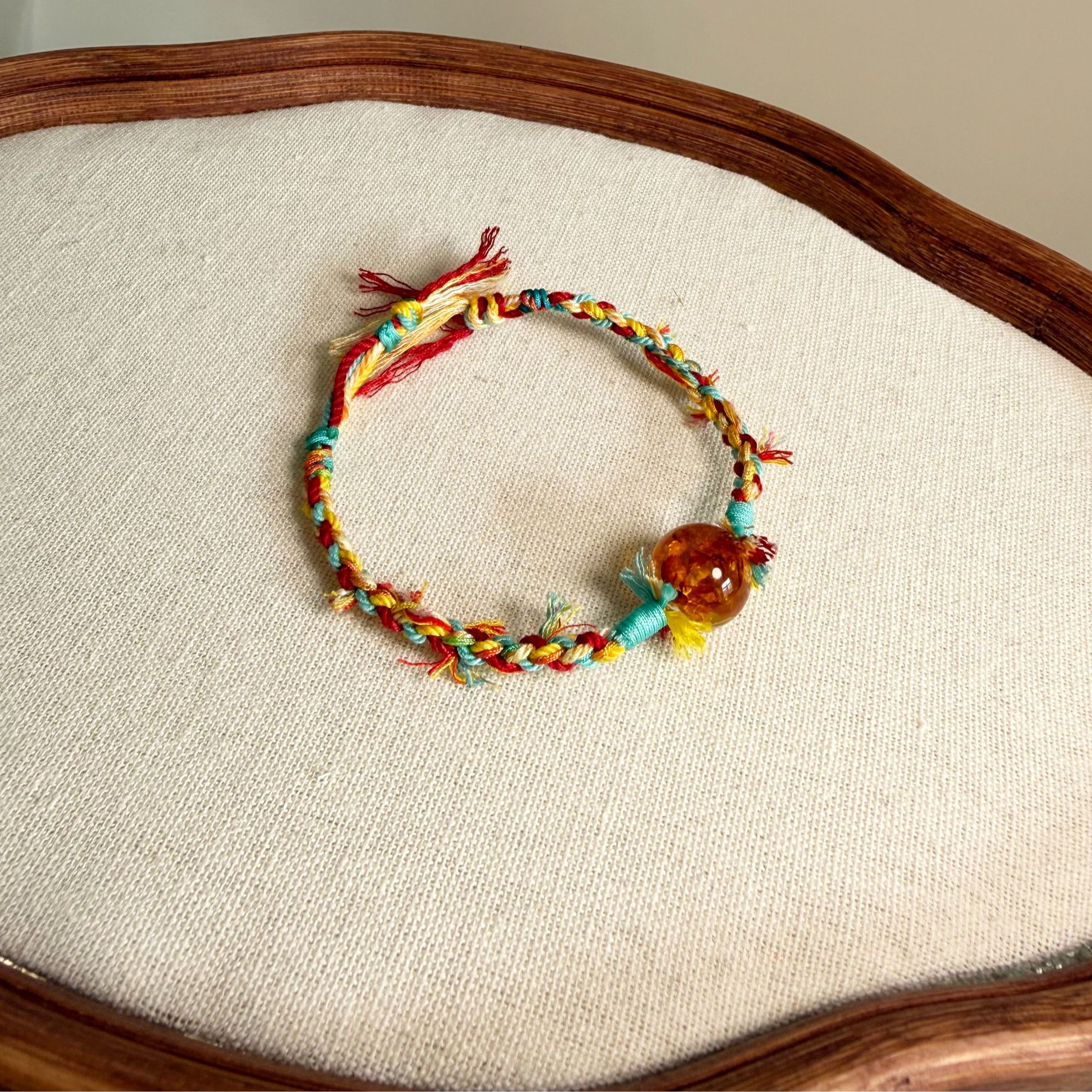 手链 花珀藏式手搓棉绳手串本命年新年