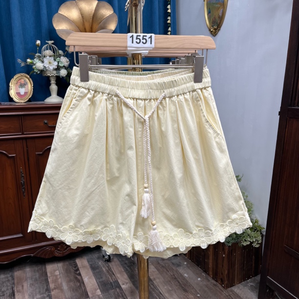 1500-1599号 高腰阔腿裤拼接夏季短裤阔腿抽绳设计