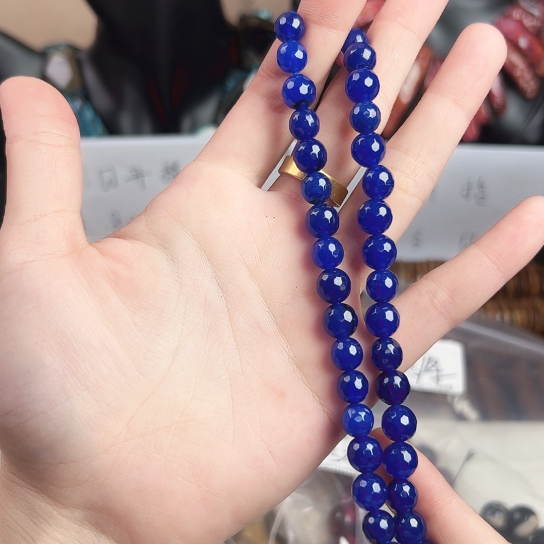 玛瑙/玉髓合金珠宝半成品h353 8m 深海蓝玛瑙一条