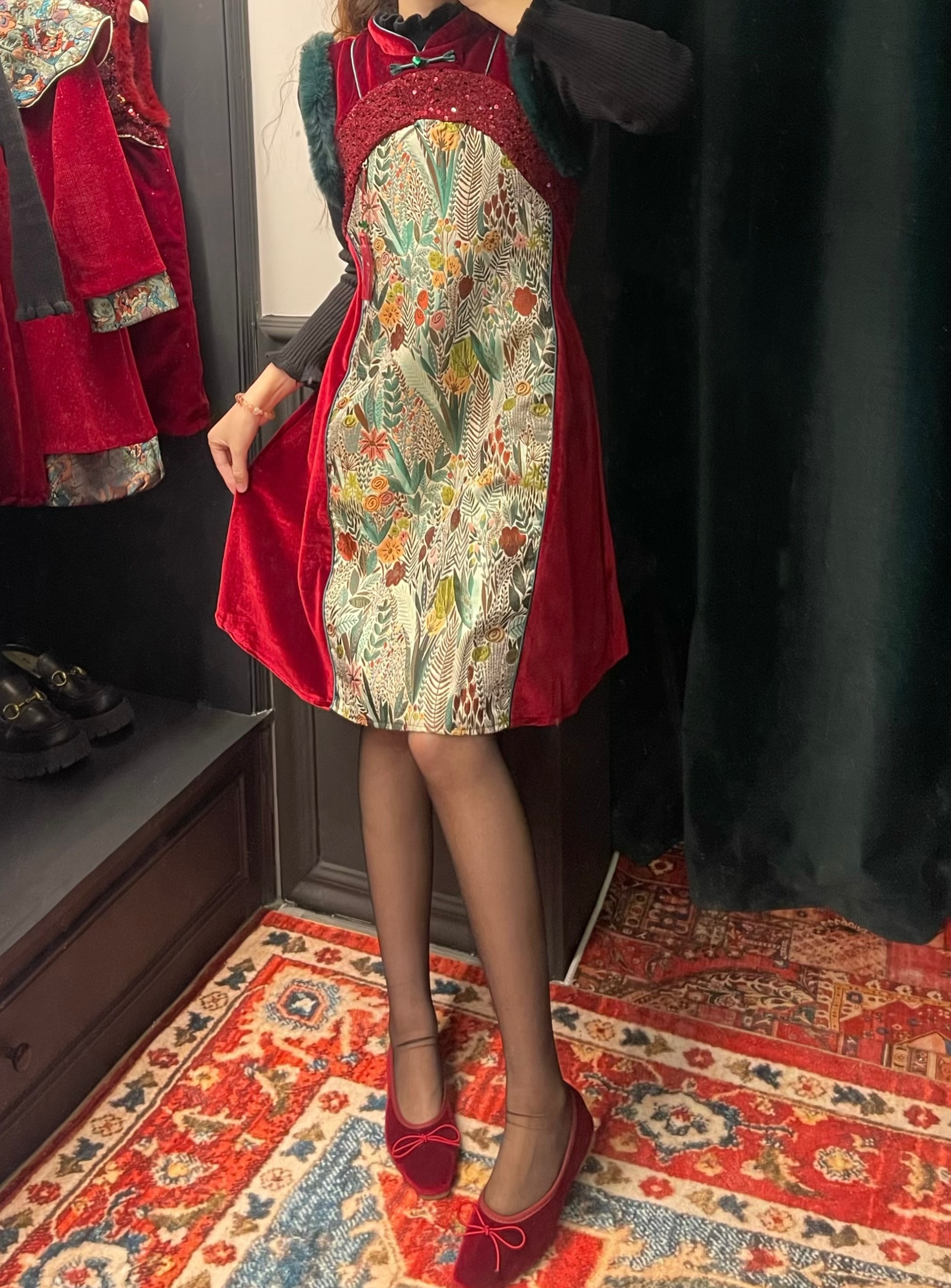 YF875国风亮片拼接儿童连衣裙