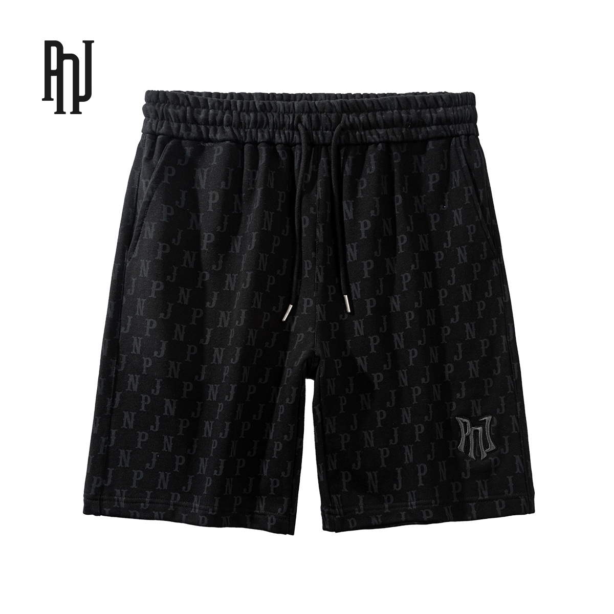 PNJ春夏季休闲宽松五分短裤时尚百搭金典满印休闲裤男女透气同款