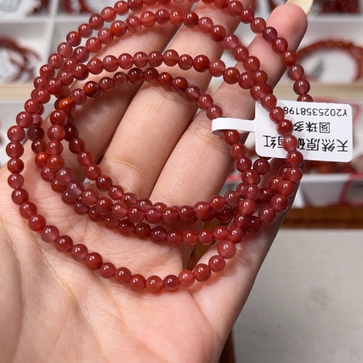 南红玛瑙未镶嵌手链紫底玫红4mm小米珠