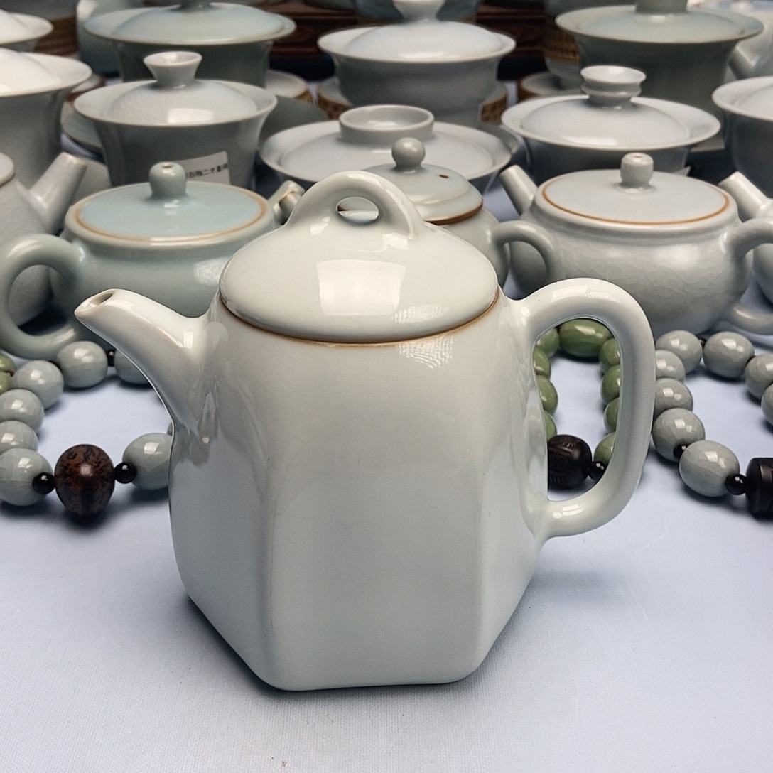 杯微微瑕月白六方秦权壶原矿原釉原产地