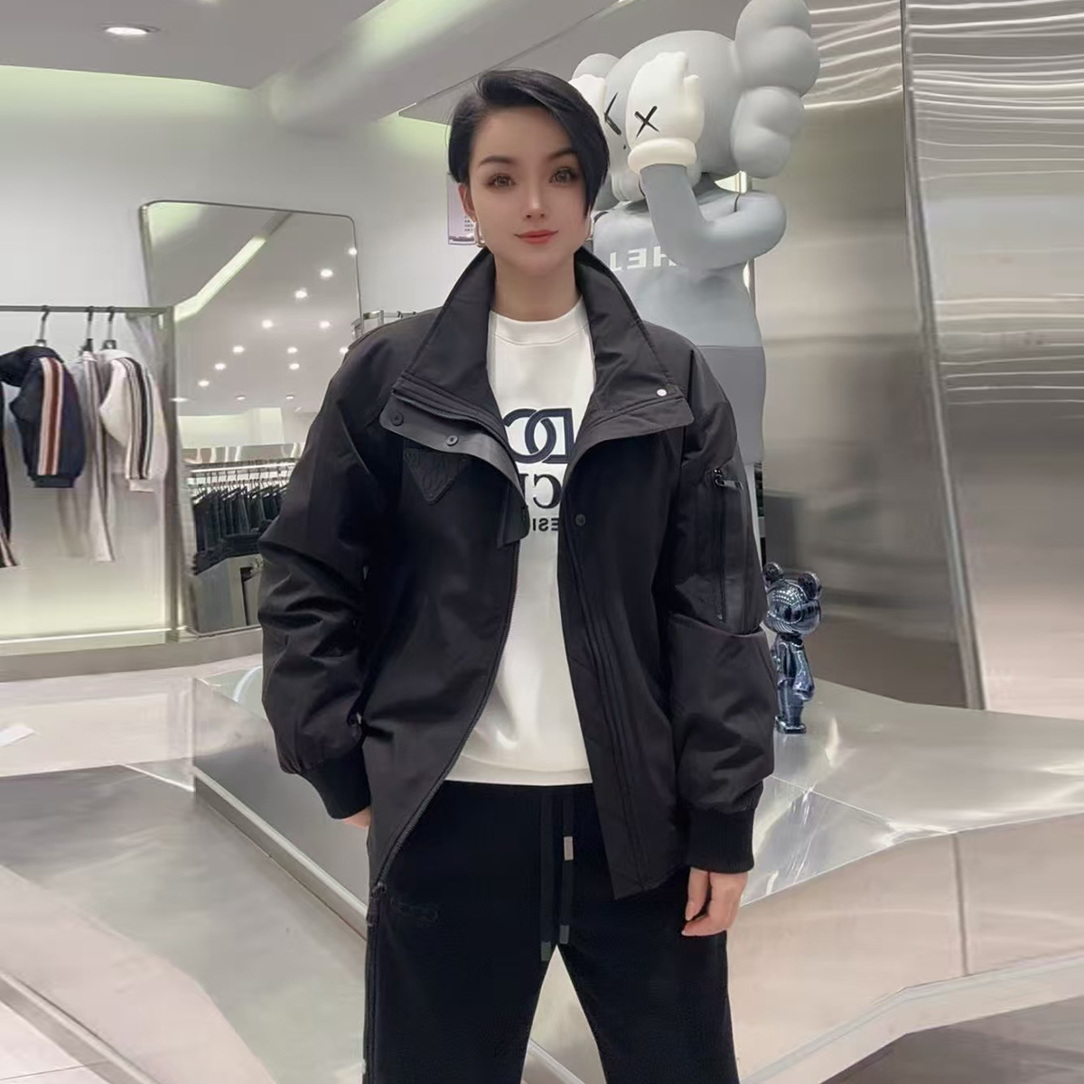 【华尔街名品】2025秋冬立领拼接黑色时尚休闲百搭夹克外套-5001