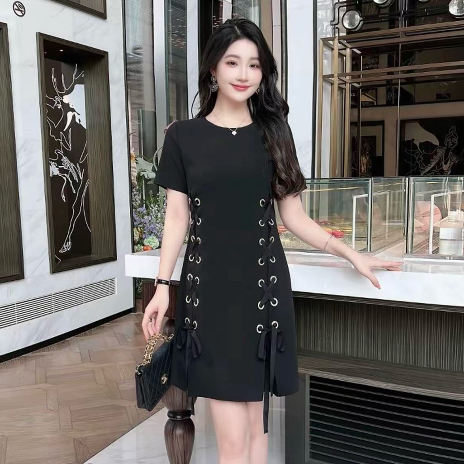 S-XL南油夏季轻奢设计师款重工气质小香风减龄连衣裙SH230