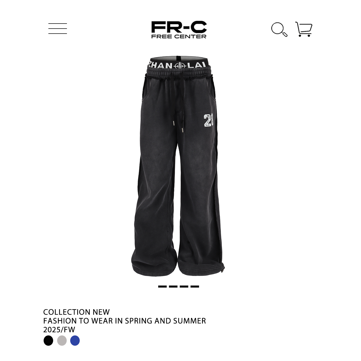 Free Center美式双腰头水洗做旧休闲裤百搭慵懒感男女宽松阔腿裤