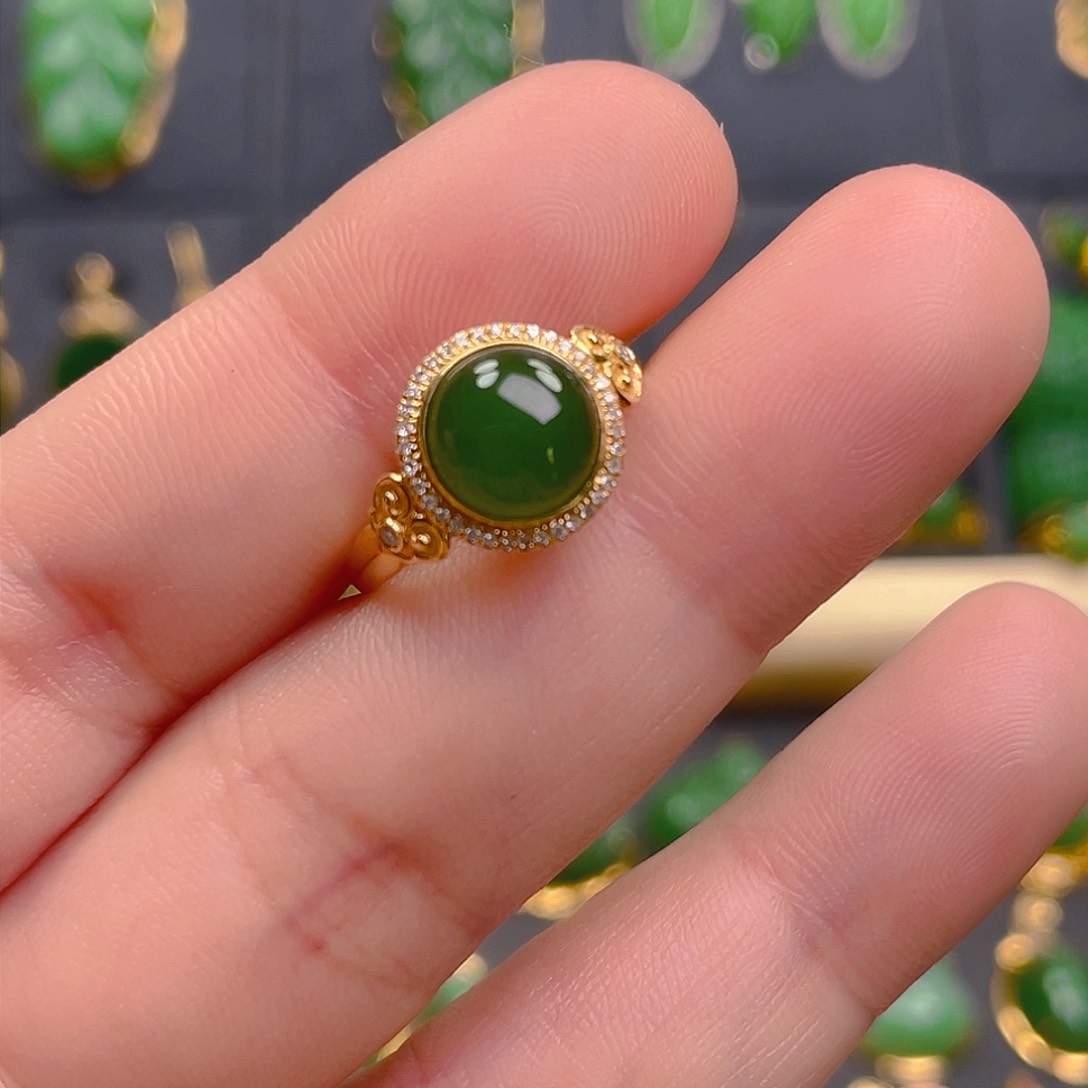 和田玉（碧玉）戒指18K金镶嵌2380