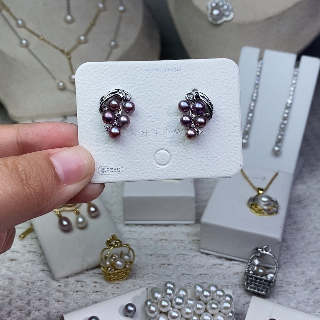 耳饰银S925镶嵌淡水珍珠