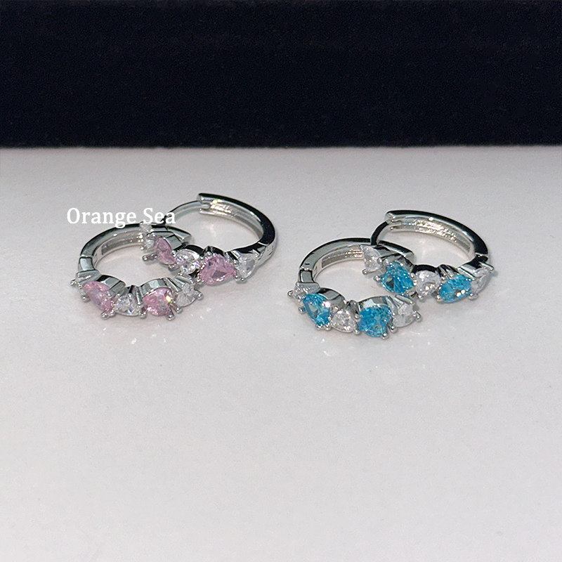 铜合金耳饰 Orange Sea超闪粉蓝锆石爱心耳圈耳环绝美百搭耳扣R29