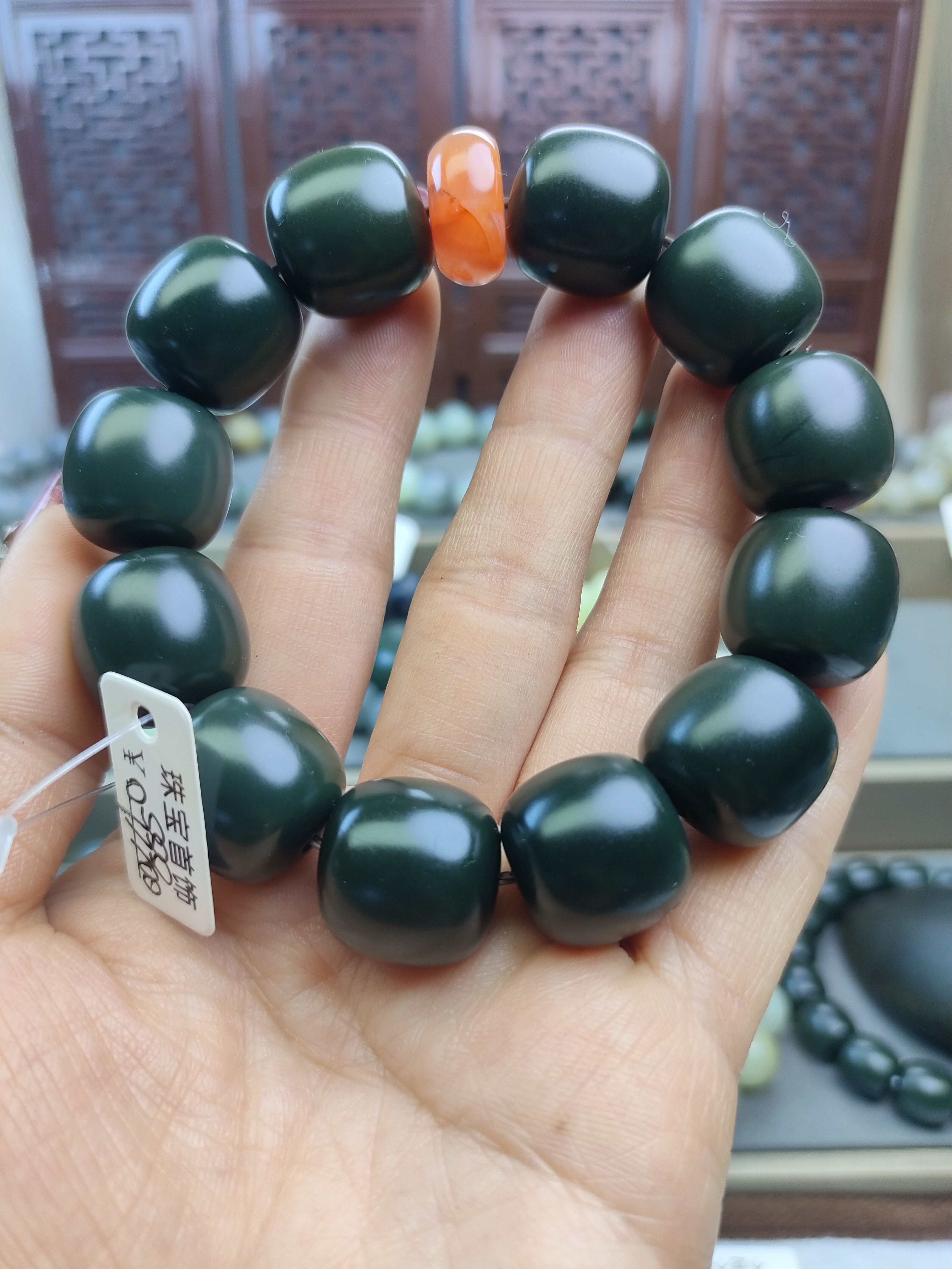 天然和田玉新疆料沙枣青老邢17mm手串手链