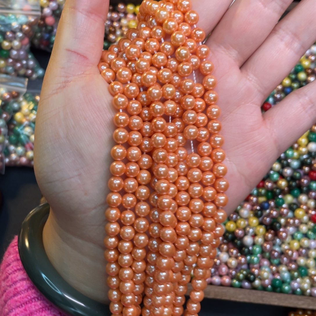 6mm贝珠橘粉金色一条手工刀马旦配珠