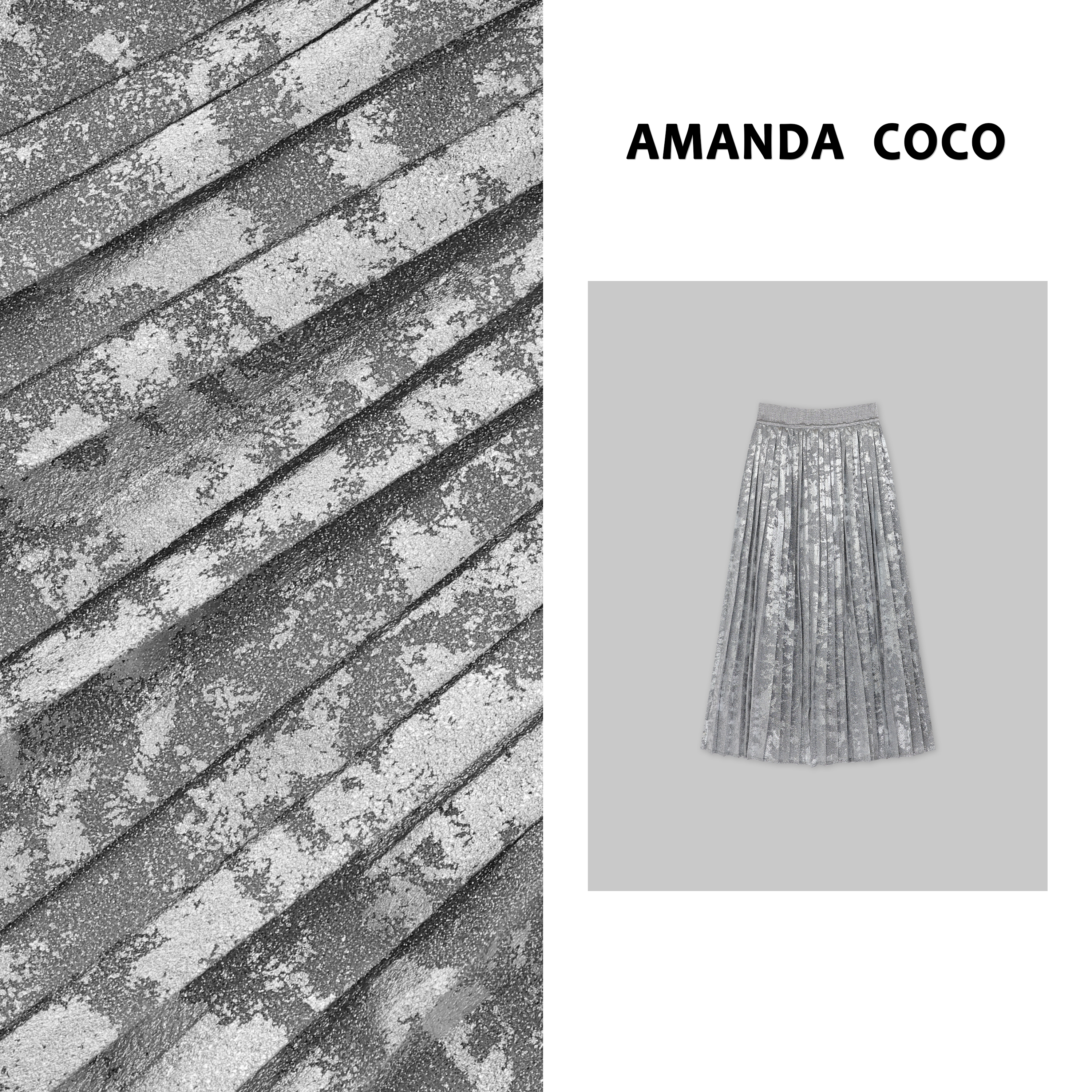 嘉嘉# 设计师款 ~重工烫银气质显瘦百褶半裙