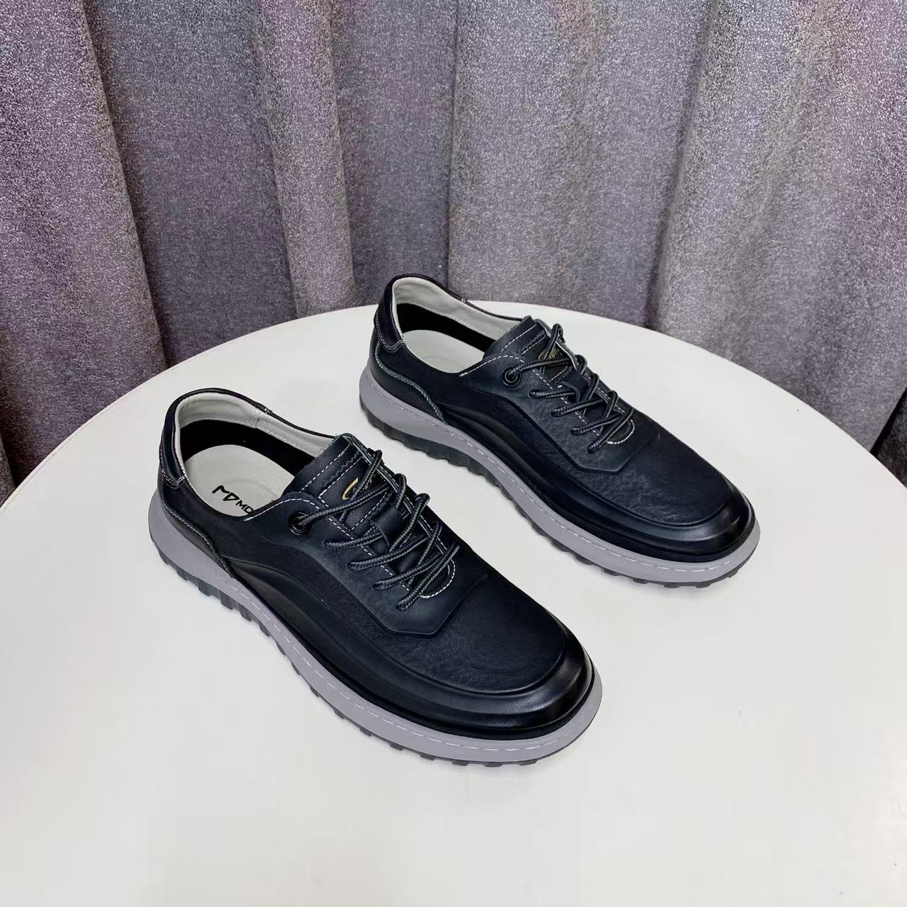 C9494  黑色 时尚真皮男士2025新款系带休闲鞋商务皮鞋