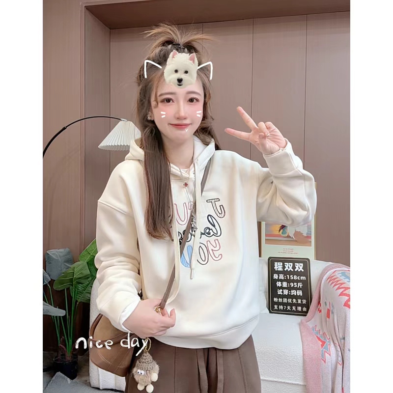 冬季新款【圣诞限定】字母刺绣加绒加厚常规款连帽卫衣 2719