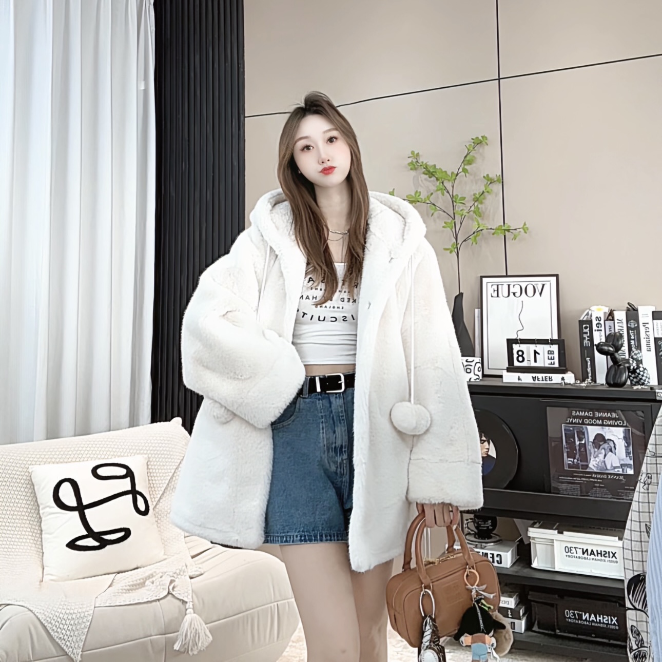 2025冬季新款保暖宽松显瘦加厚巫师帽毛毛女装大帽子外套