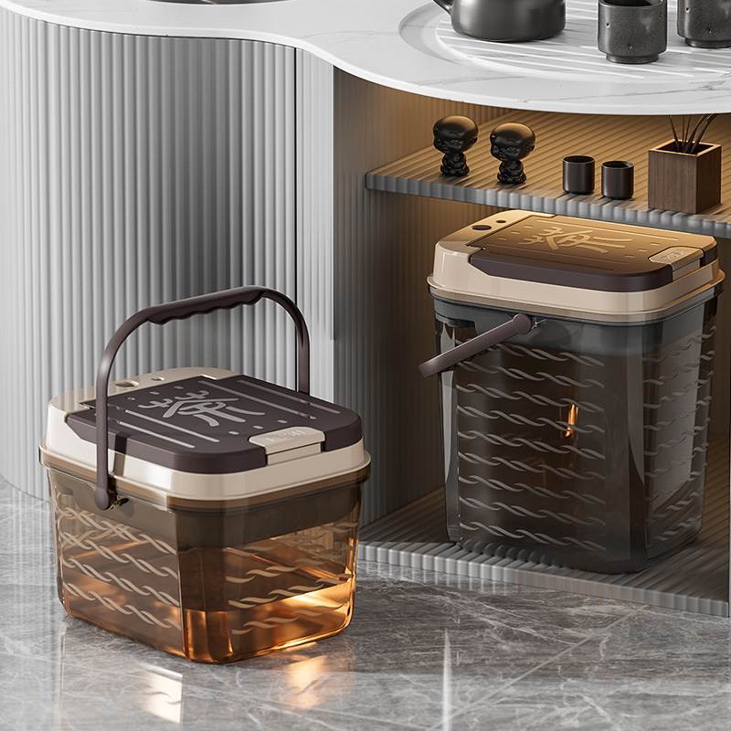 家用中式茶水桶透明茶桶茶渣桶茶台废水桶茶盘排水桶干湿分高档