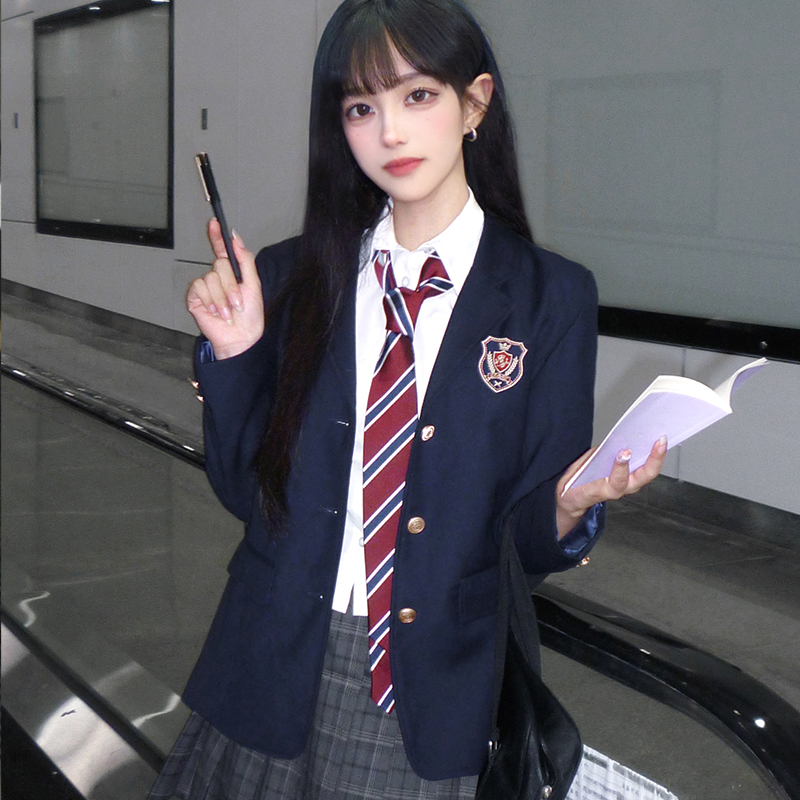 妖言兔兔jk原创西服套装学院风制服女三粒扣西装外套百褶裙春秋