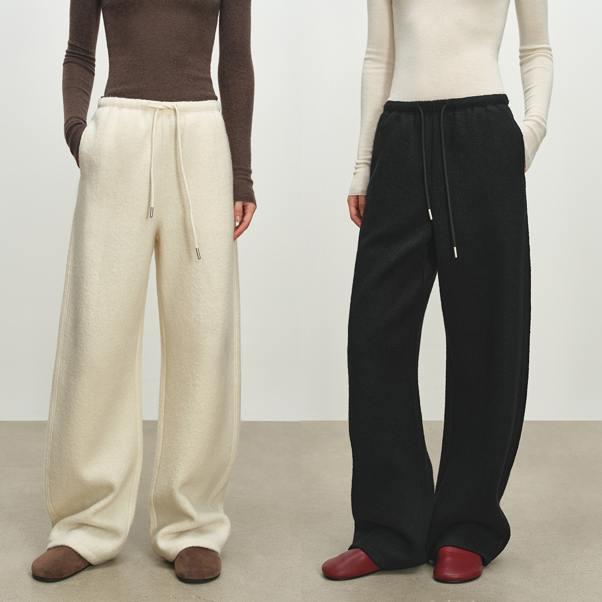 MSBEAST暖绒咩咩裤 进口澳毛浮雕肌理感松弛抽绳橡筋腰微弧休闲裤