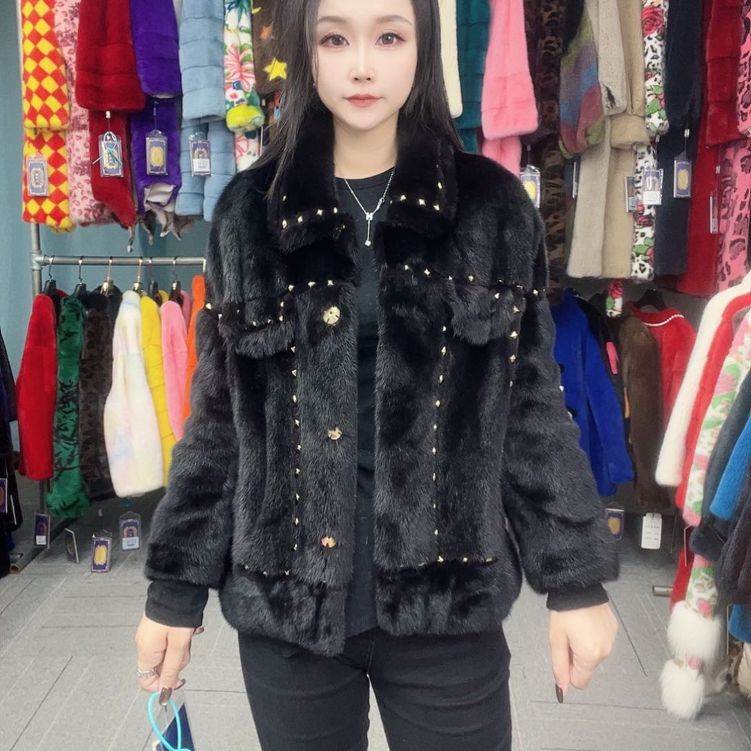 貂皮大衣时尚潮流铆钉
