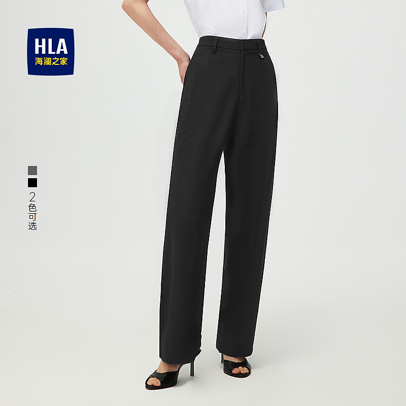 【纯色弹力】HLA海澜之家休闲裤女25新梭织直筒职场风裤子女装夏