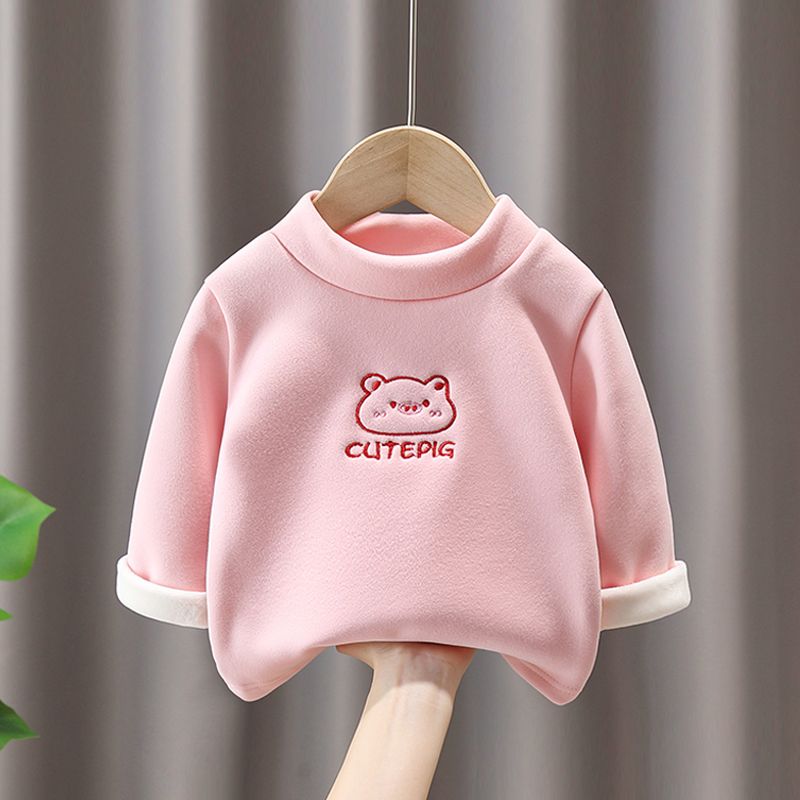 女童卡通加绒加厚打底衫儿童秋冬装宝宝一体绒保暖上衣小童内搭潮