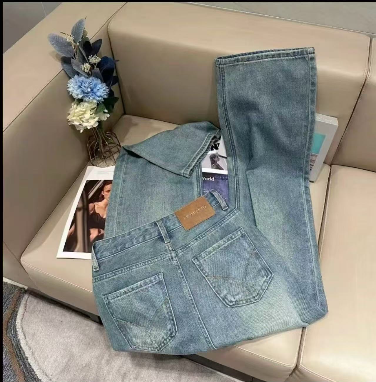 【现货送运费险】2025 夏款雾霾蓝窄版阔腿高腰垂感直筒牛仔裤