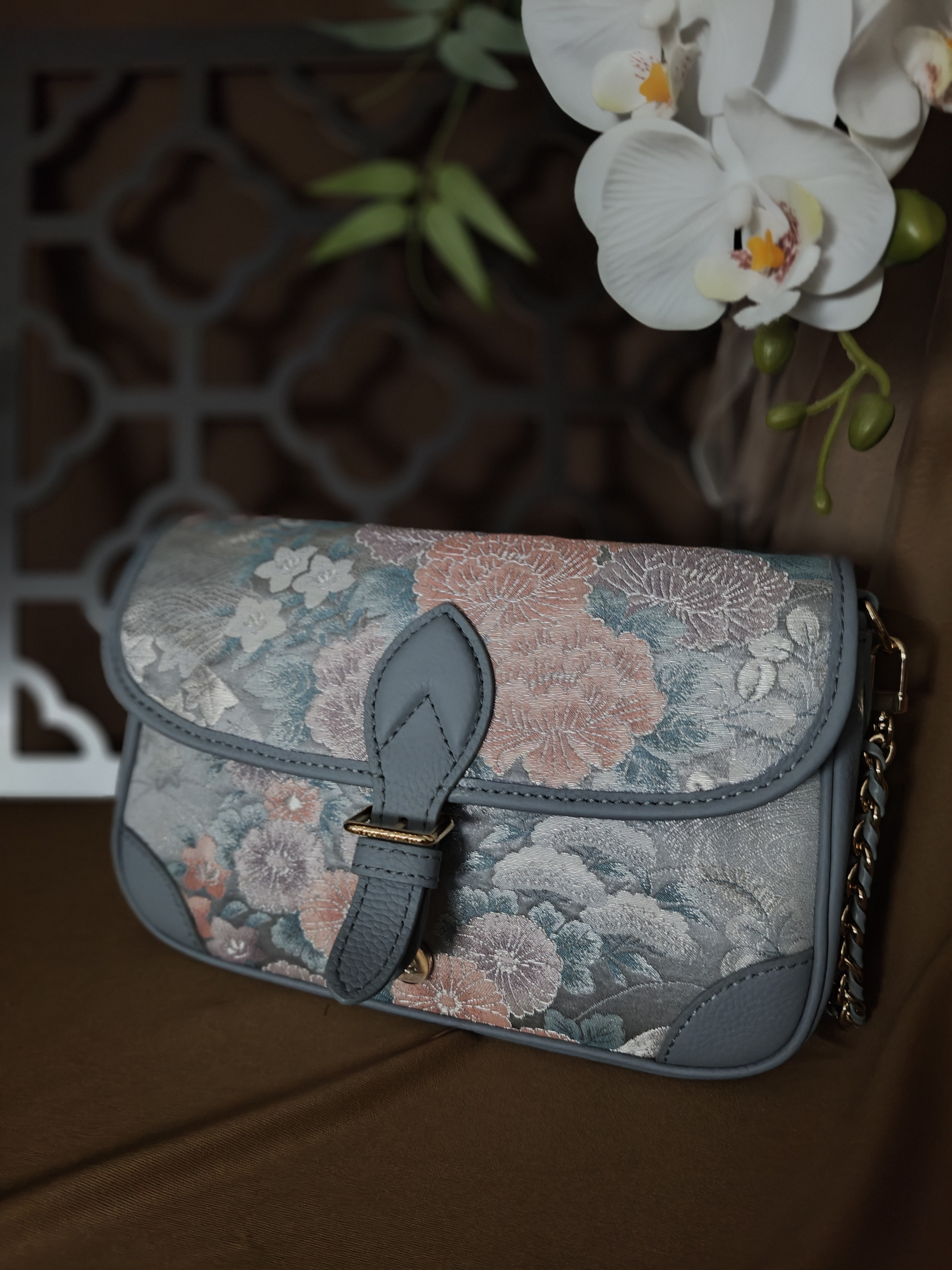 吴家皮料，西阵织唐锦 新中式国风大法棍，时尚百搭，女士手工包