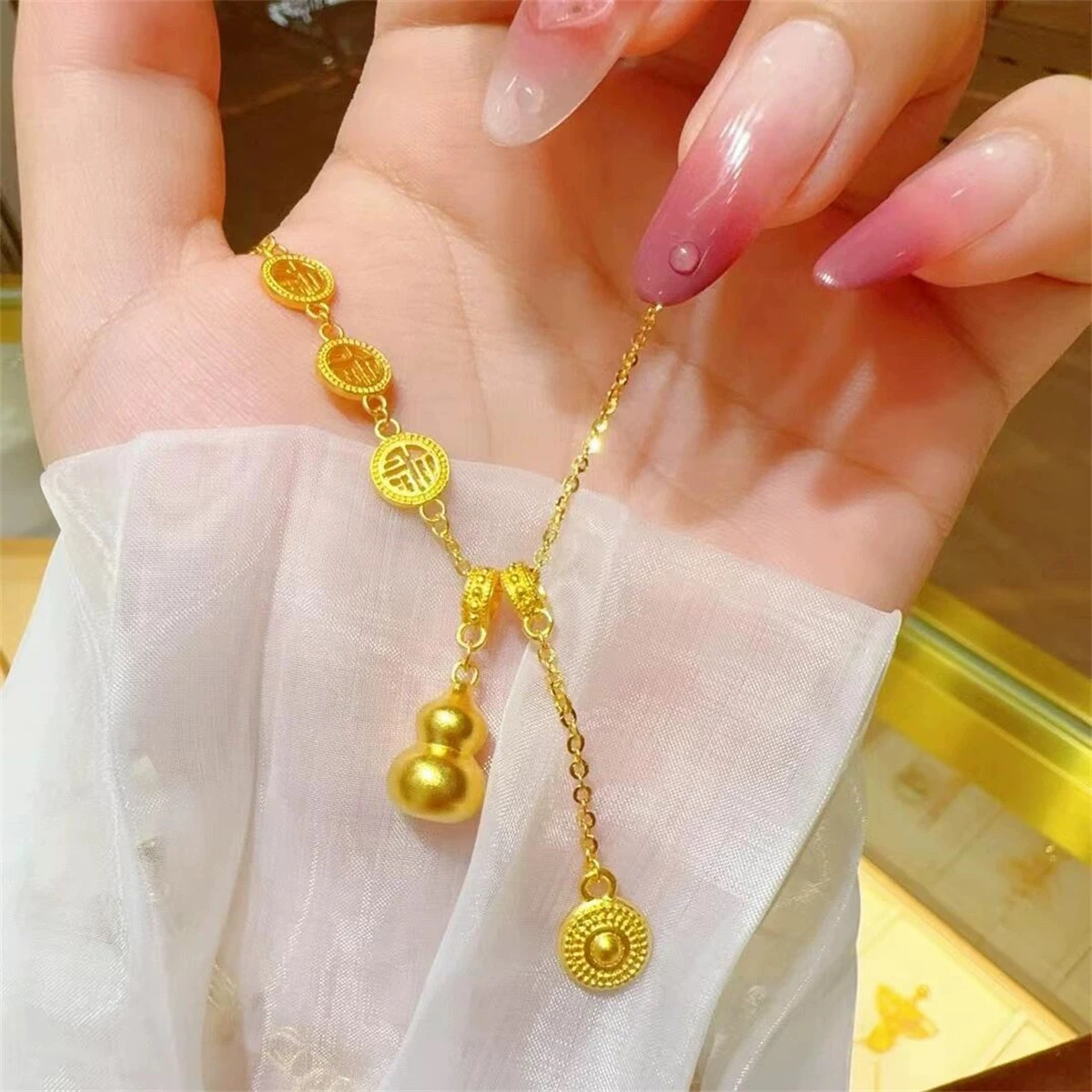 铜合金吊坠 福禄寿套链项链磨砂吉祥如意葫芦吊坠锁骨链送女友