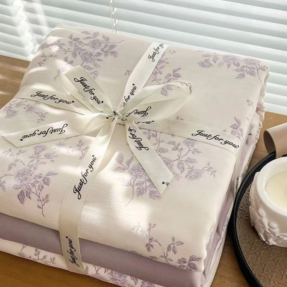 【紫萱】四季柔软泡泡棉少女心四件套简约法式床品