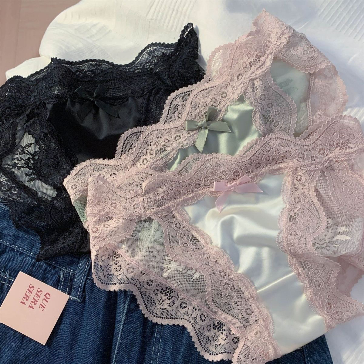 （直播间链接）蕾丝透气纯欲性感镂空蝴蝶结中腰女士内裤 No退No换