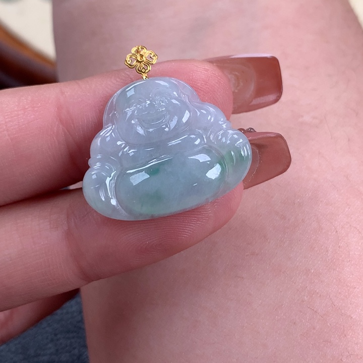 翡翠颈饰18K金镶嵌佛公