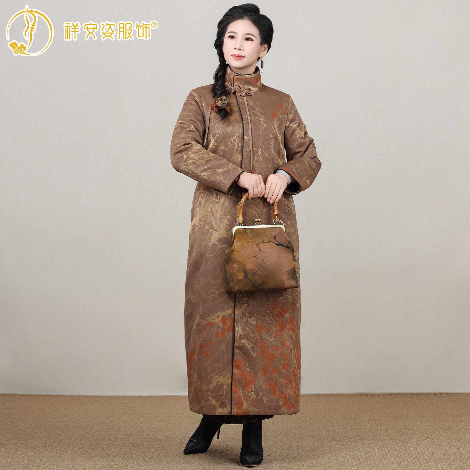 [鎏金墨池]国风立领修身加厚风衣外套G663286M14