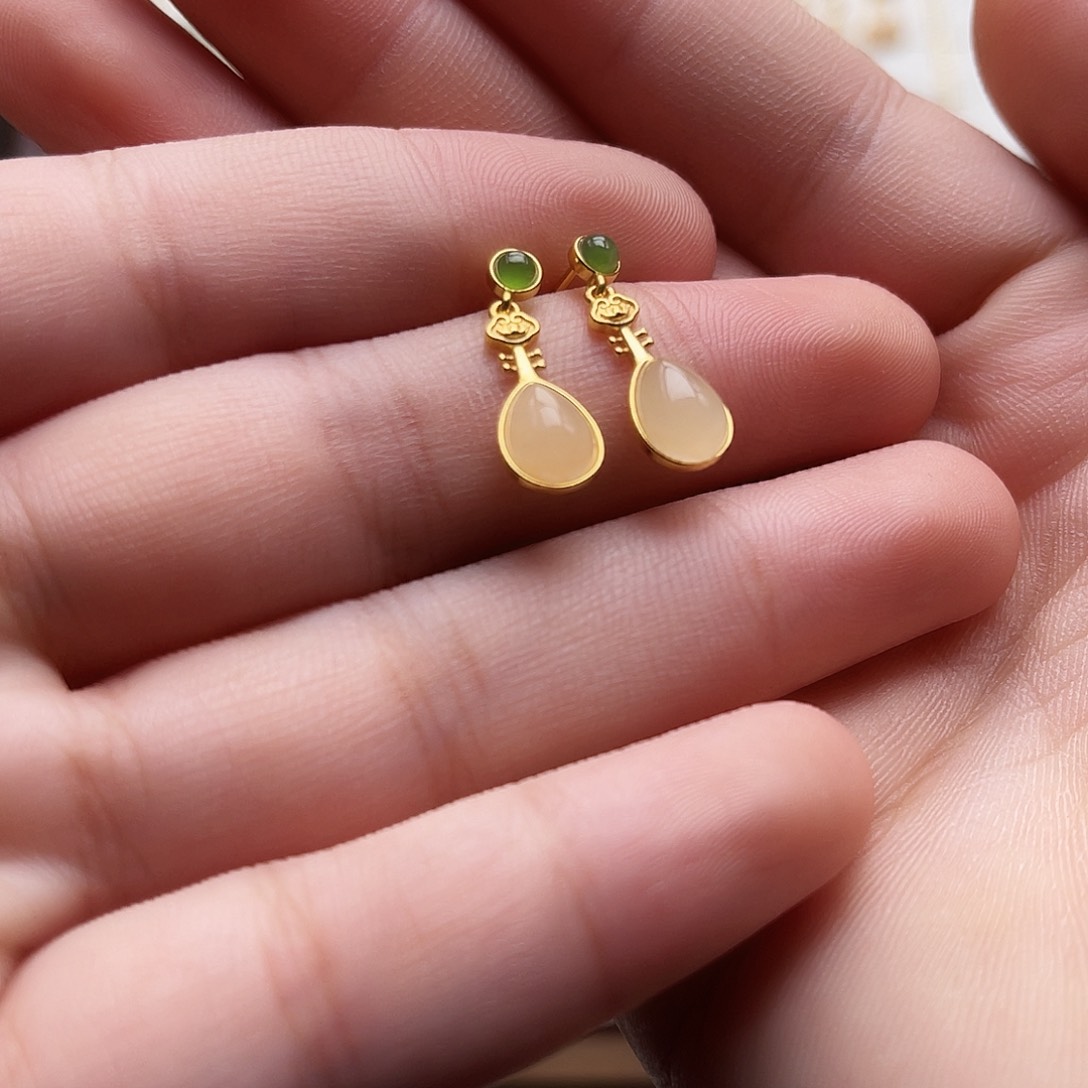 银S925镶嵌和田玉耳饰