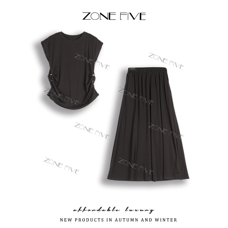【zonefive】黑魅公主小众镂空收腰百搭T恤夏季两件套装女半身裙