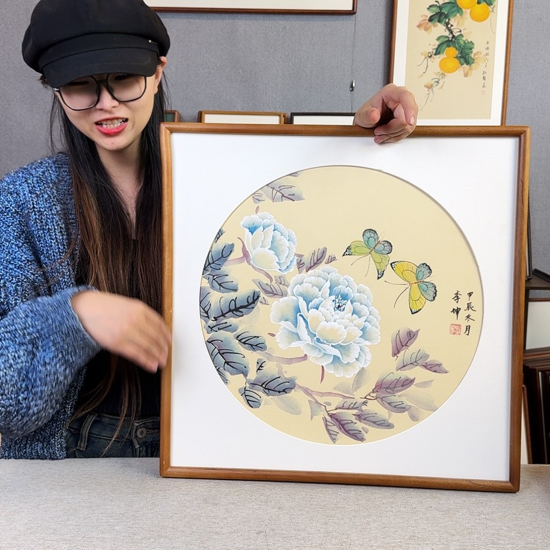 国画纯手绘，纯手写带框尺寸：53×53厘米