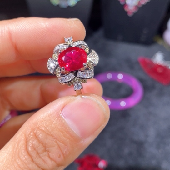 红宝石戒指银S925镶嵌