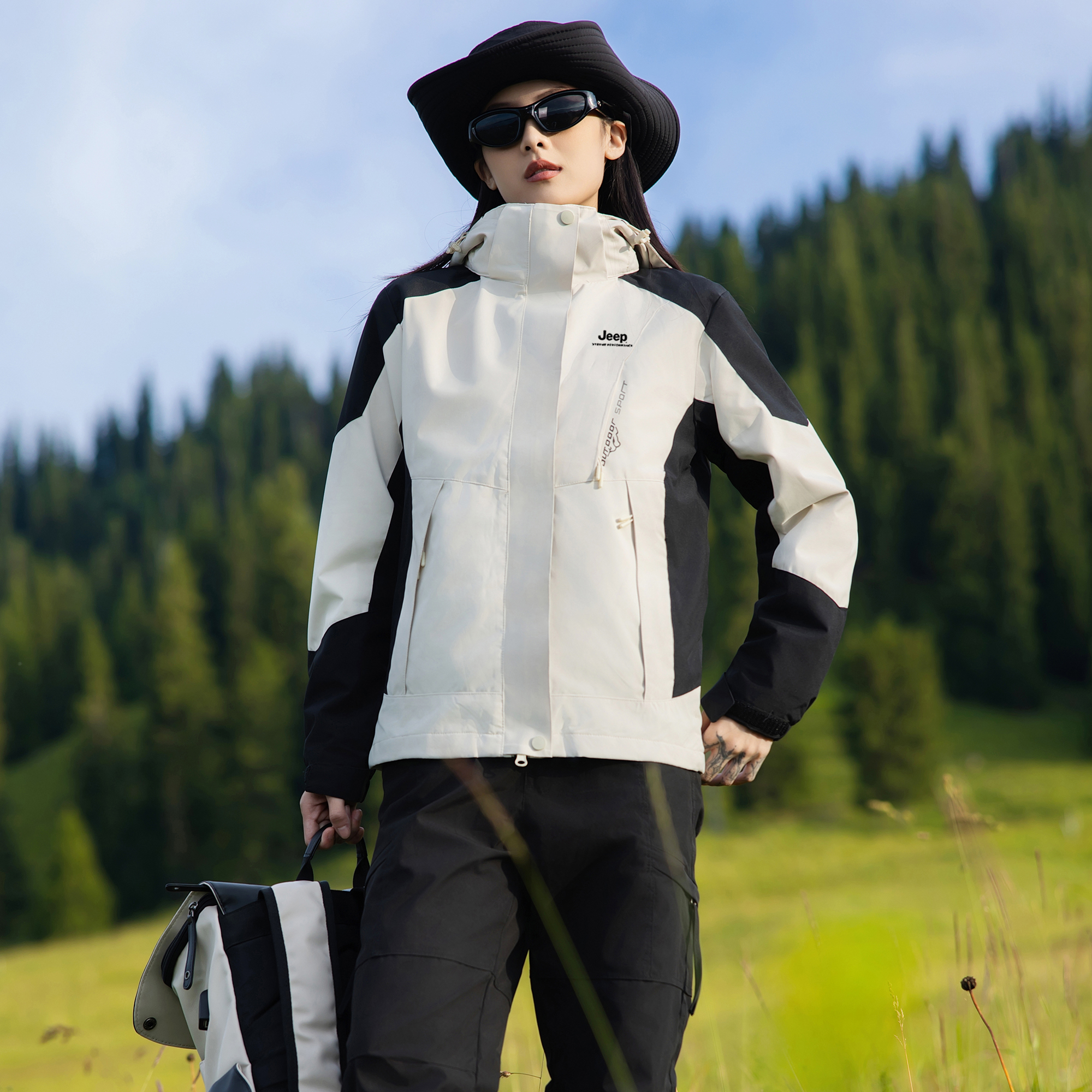 吉普（JEEP）冲锋夹克衣男女款三合一两件套抓绒衣保暖防风外套