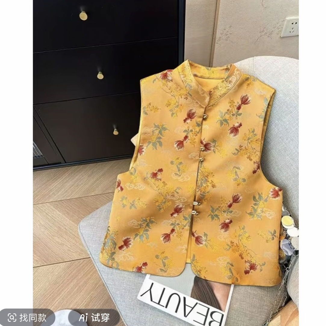 常规立领女加绒加厚款修身型马夹唐装时尚中式绣花