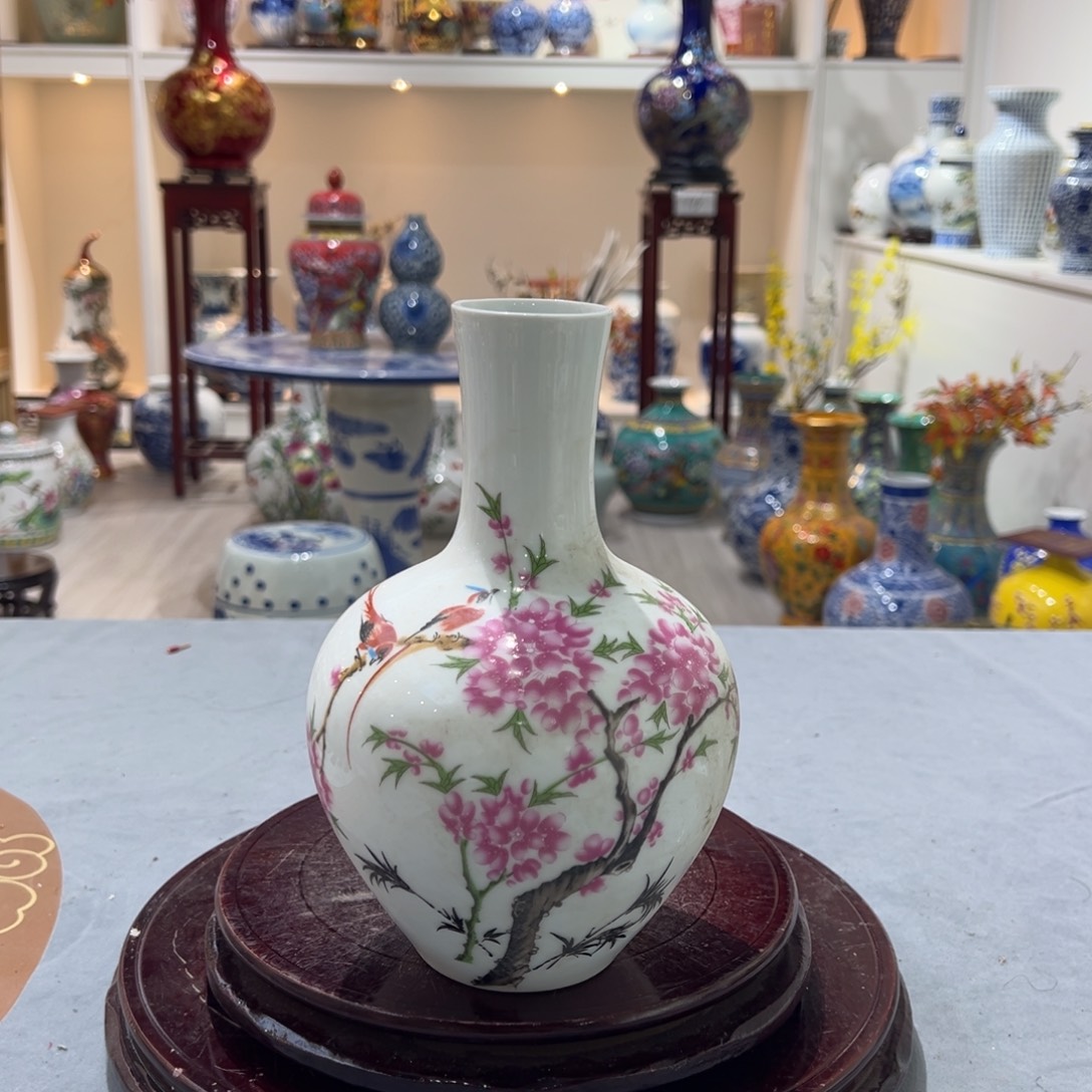 陶摆件22cm鸟语花香天球瓶