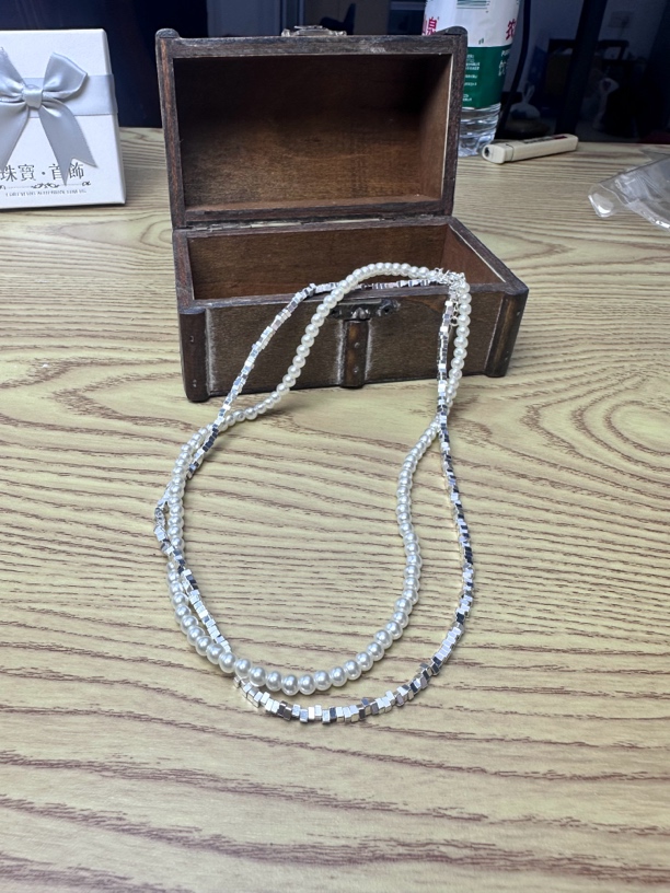 碎银珍珠缠绕项链0150