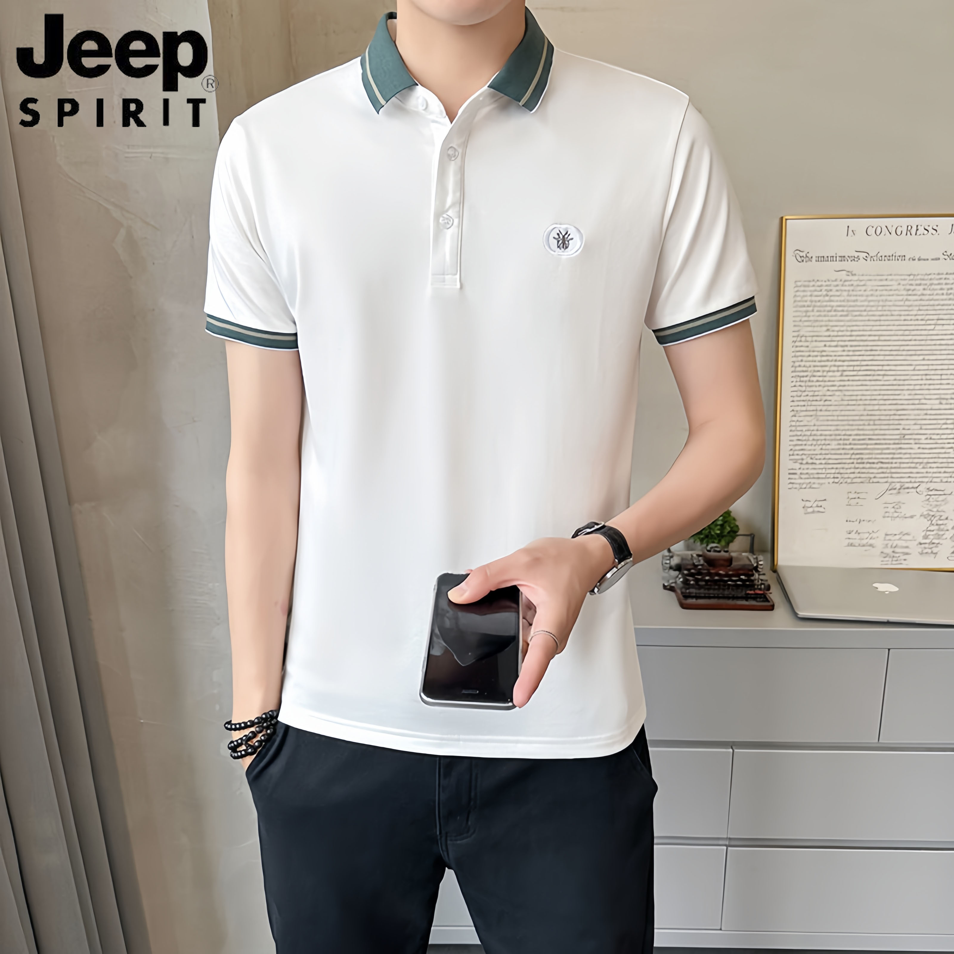 JEEP吉普冰丝短袖时尚男士夏季薄款翻领珀polo衫高端休闲潮牌半袖