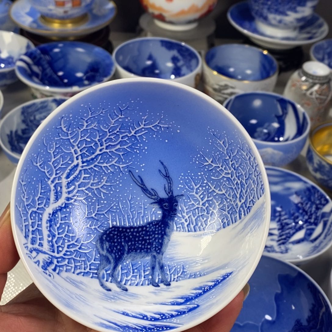 青花梅花鹿主人杯杯