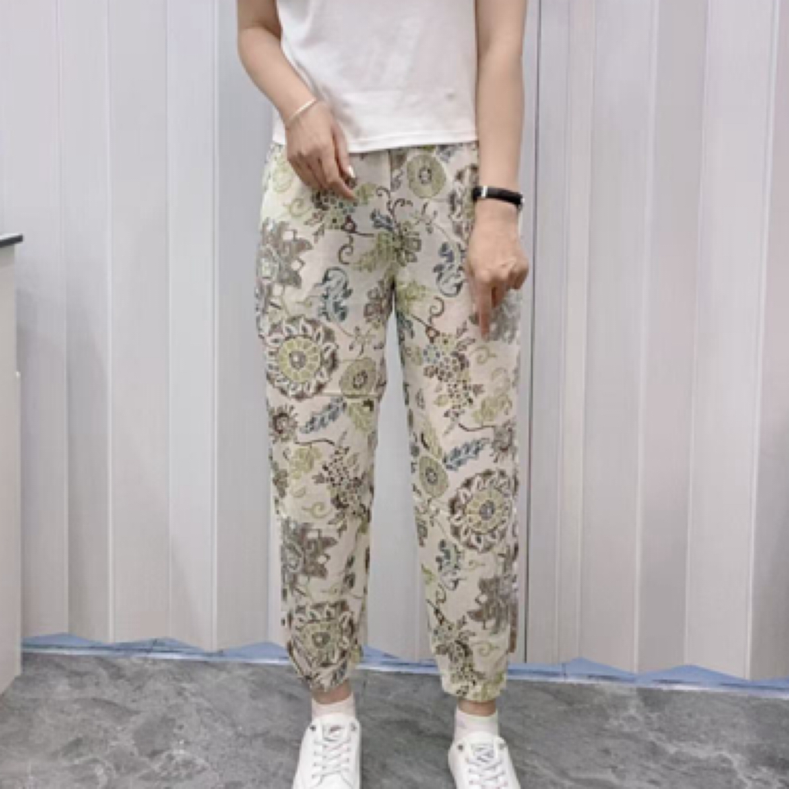 9分裤时尚复古设计感百搭显瘦夏季薄款高腰休闲裤