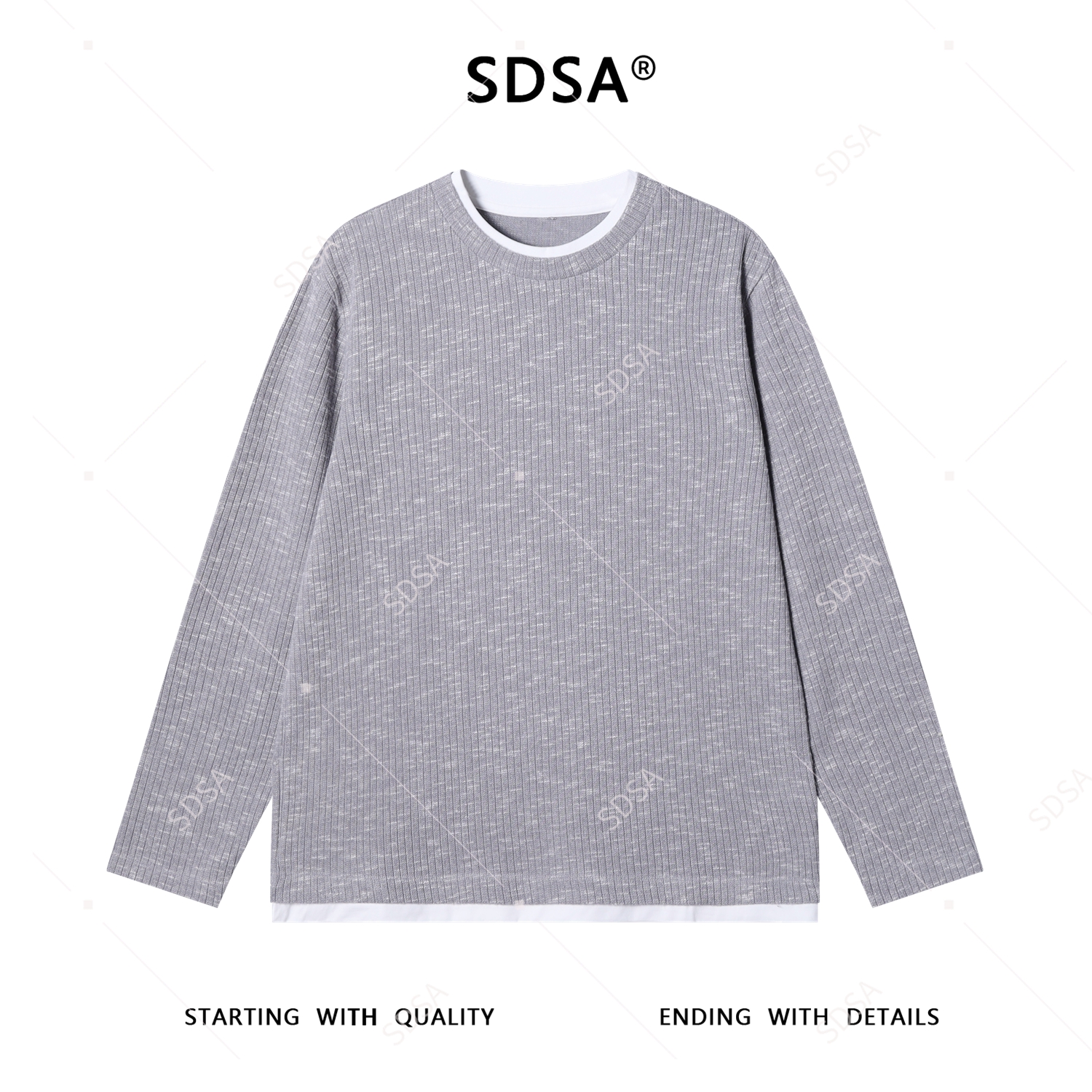 SDSA男士秋冬新款痞帅男装潮流针织撞色圆领假两件长袖T恤时尚