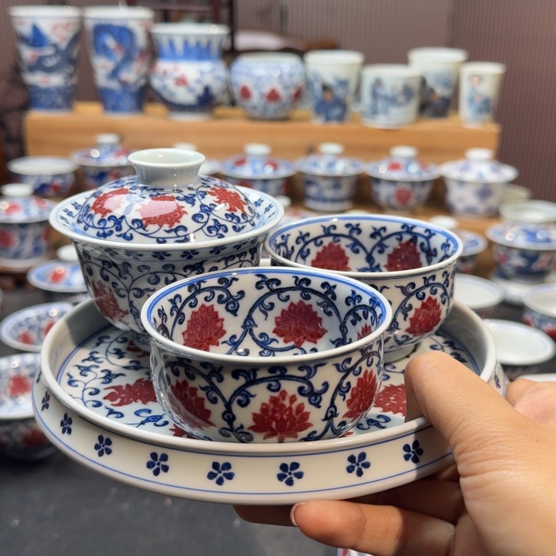 永***远缠枝莲套装手绘原矿