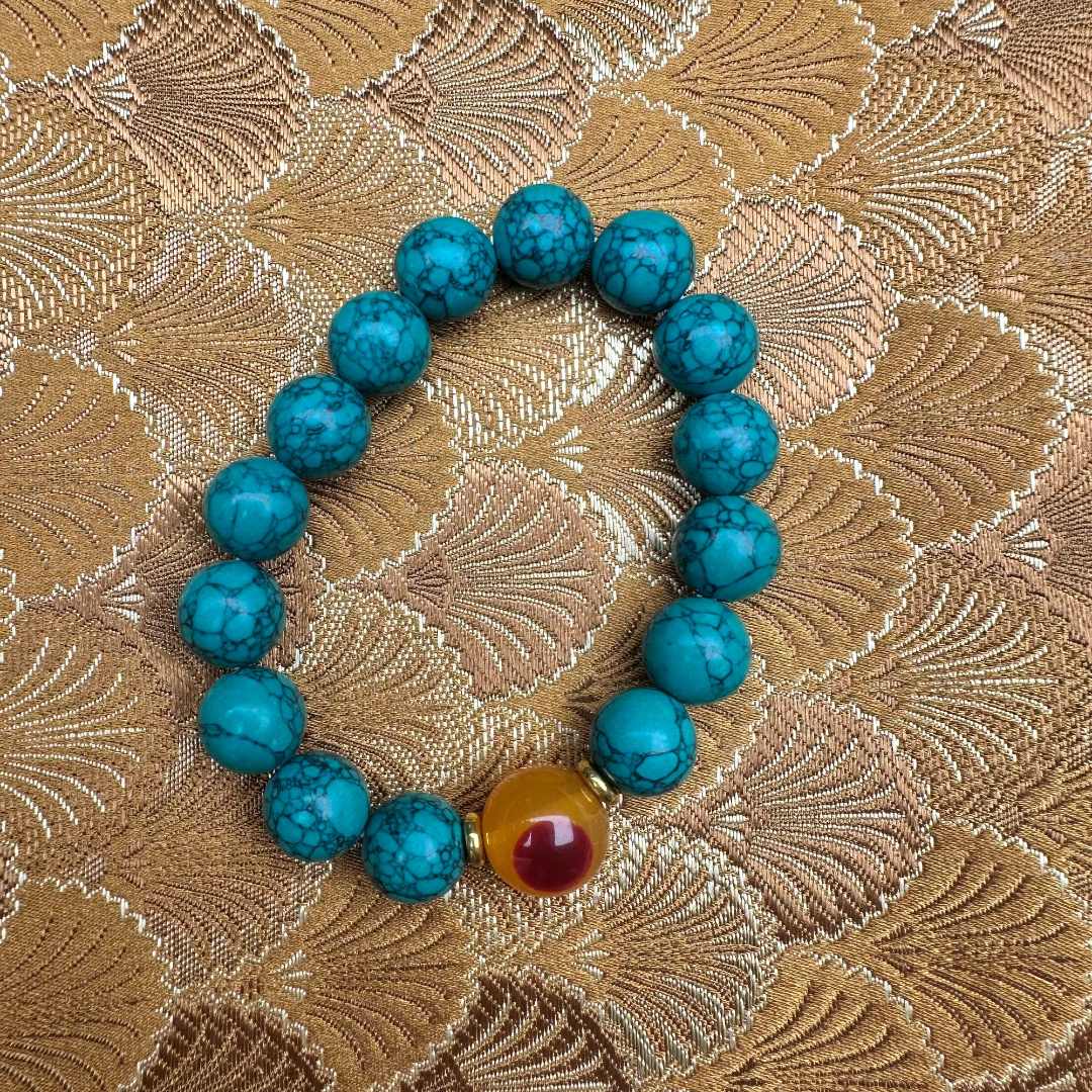 【 炎轩文趣斋】绿色一点黄圆珠手串（不带礼盒）