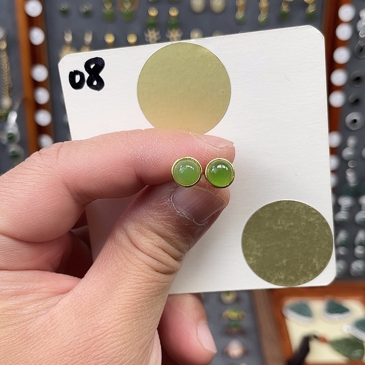 和田玉（碧玉）耳饰银S925镶嵌和田玉08