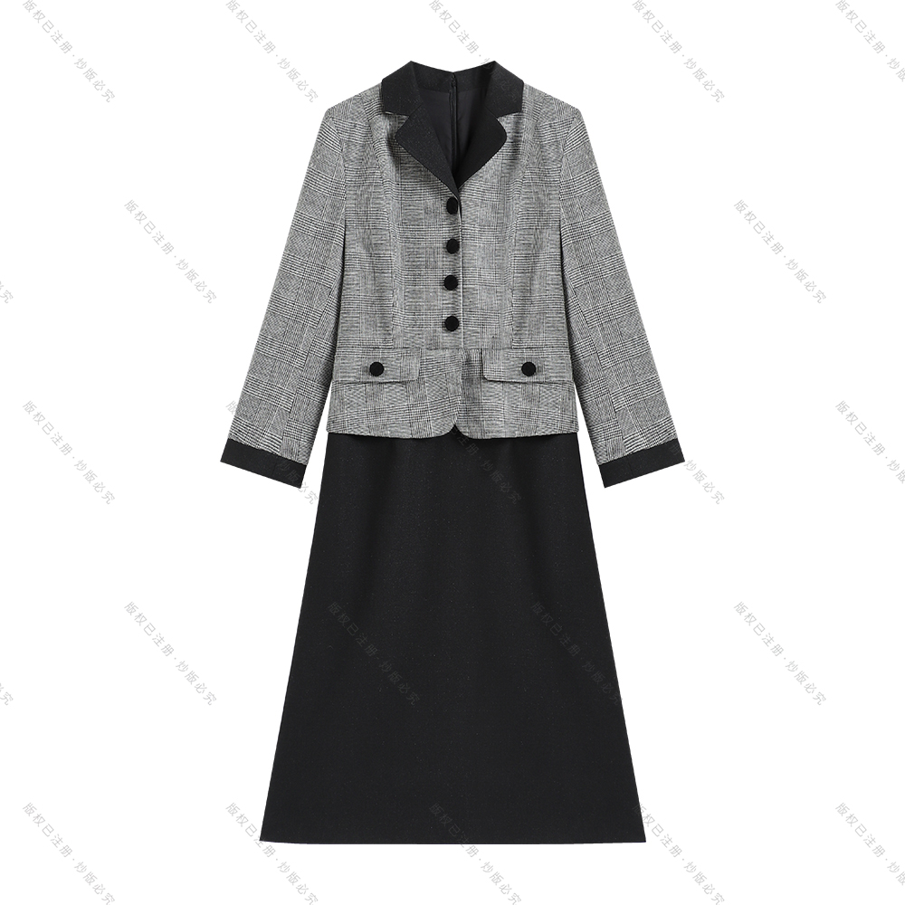 【深圳畅姐】秋冬新款慵懒风时尚显瘦气质修身职业拼接连衣裙