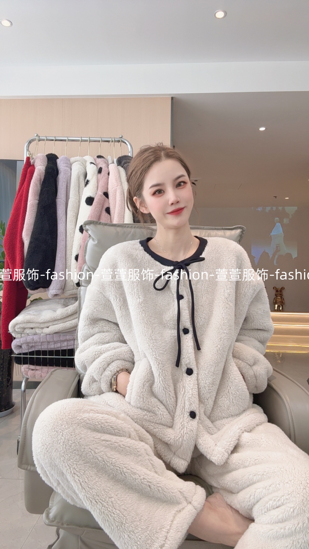 【萱萱服饰】SY112冬季新款系带法式保暖加绒家居服加厚加绒女