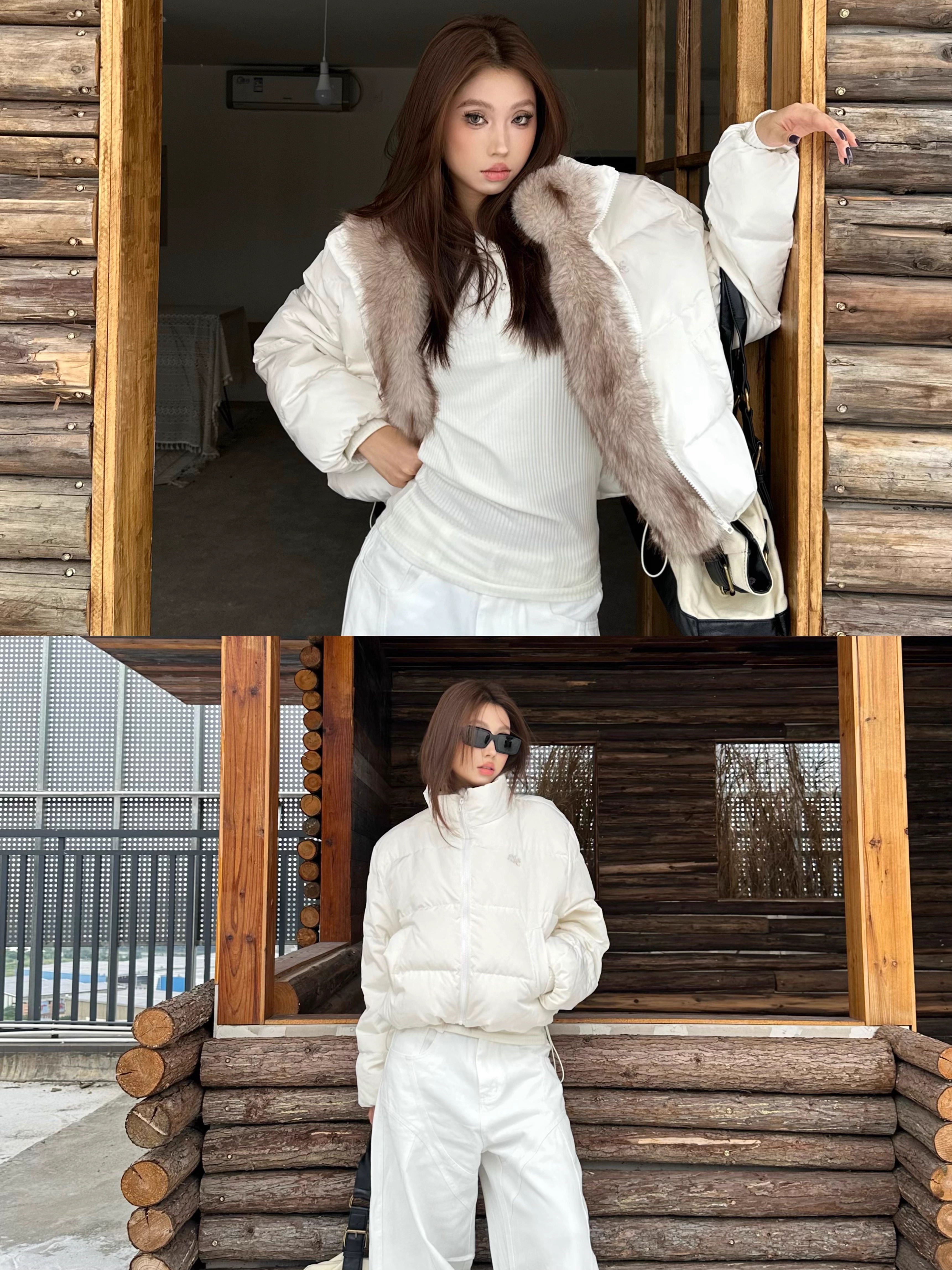 BINXLAN美式复古毛茸领保暖羽绒服女冬季宽松百搭防寒保暖外套